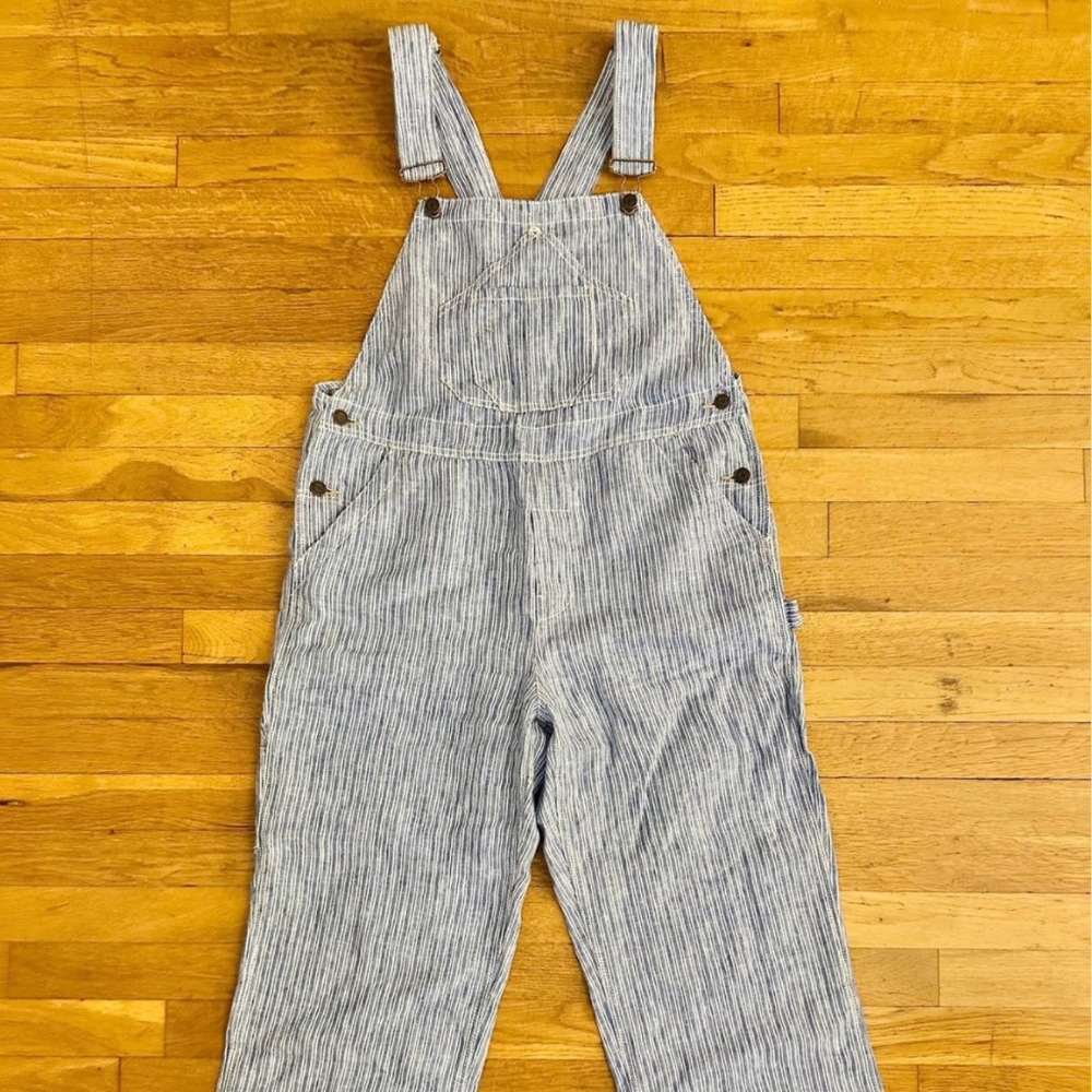 FAHERTY brand - linen mechanic striped overalls, size medium